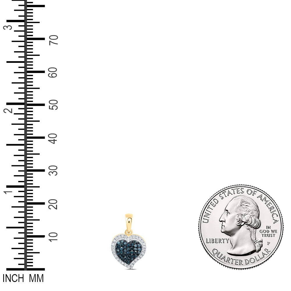 0.21 Ctw Natural Diamond Blue Heart Gift Pendant in 10k Yellow Gold