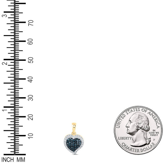 0.21 Ctw Natural Diamond Blue Heart Gift Pendant in 10k Yellow Gold