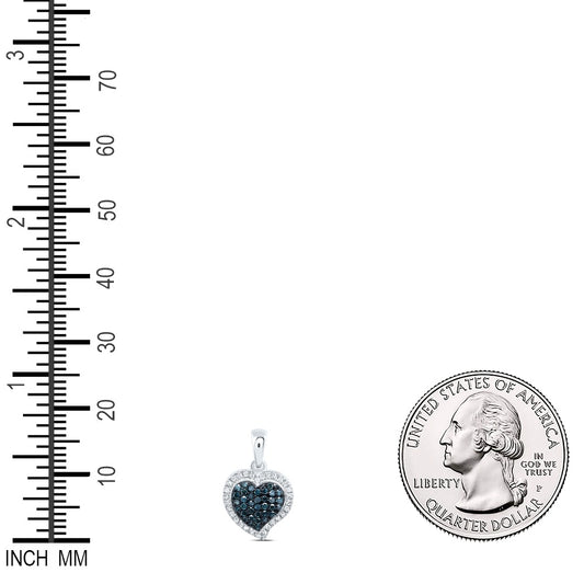 0.22 Ctw Natural Diamond Blue Heart Gift Pendant in 10k White Gold