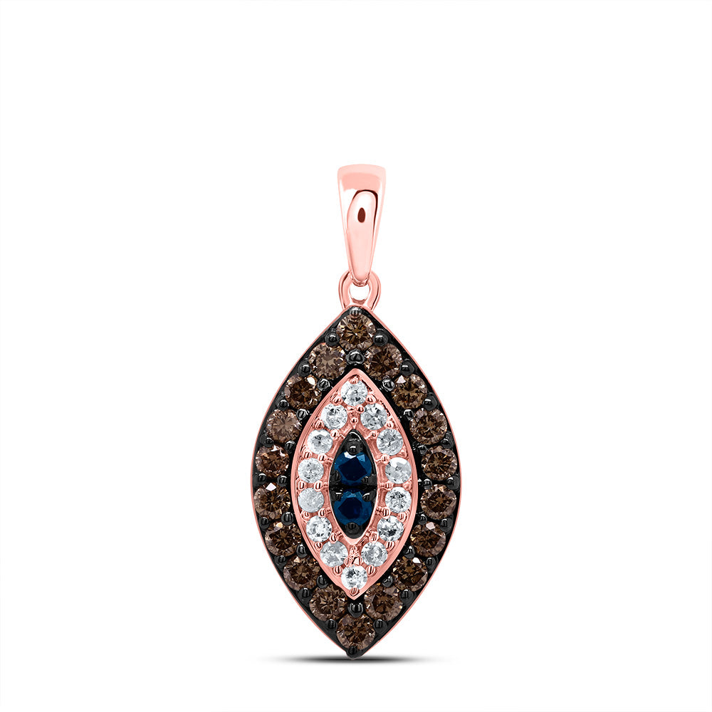 0.46 Ctw Natural Diamond Brown Blue Evil Eye Pendant in 10k Rose Gold