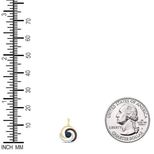 0.44 Ctw Natural Diamond Brown Blue Center Round Pendant in 10k Yellow Gold