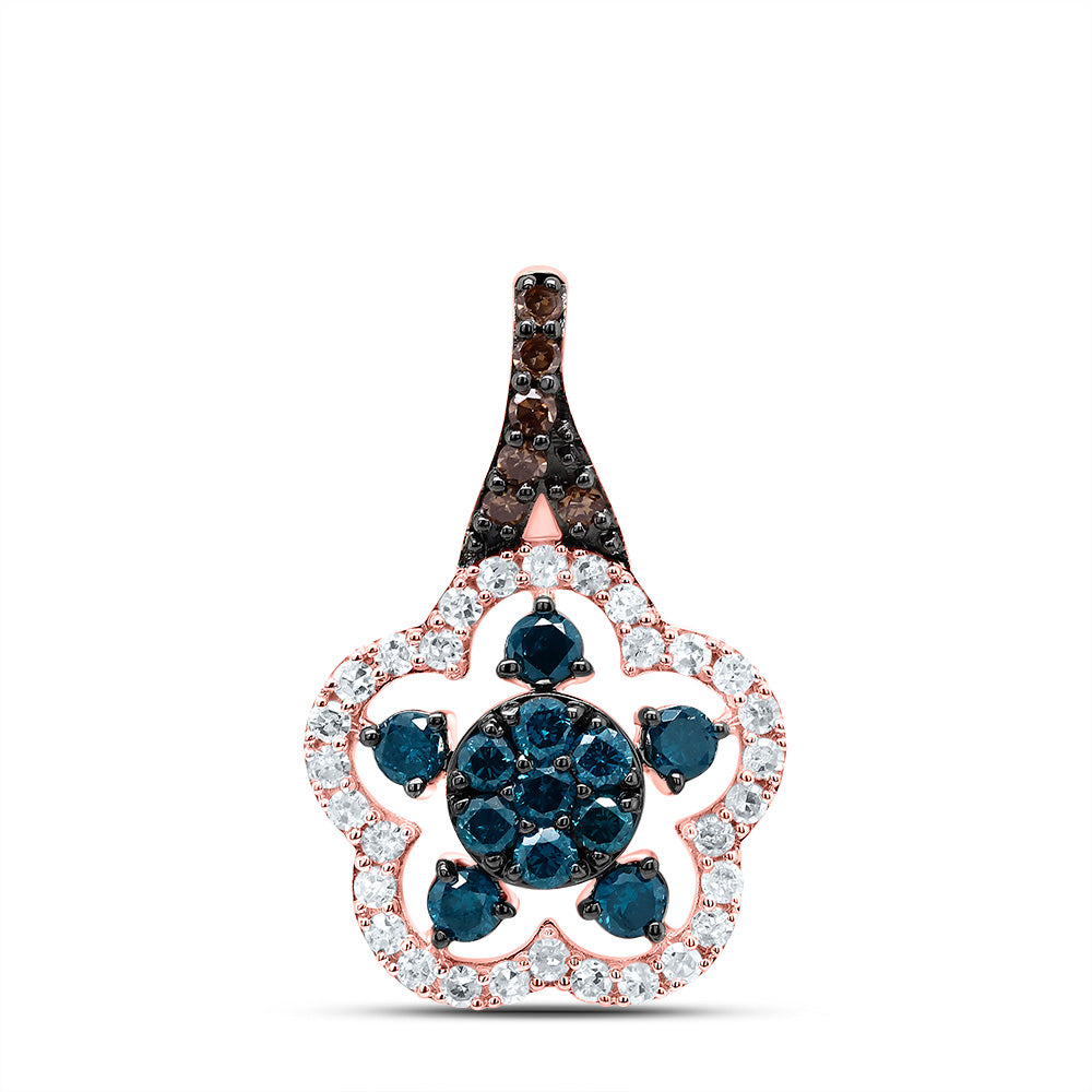 0.53 Ctw Natural Diamond Blue Brown Clover Pendant in 10k Rose Gold