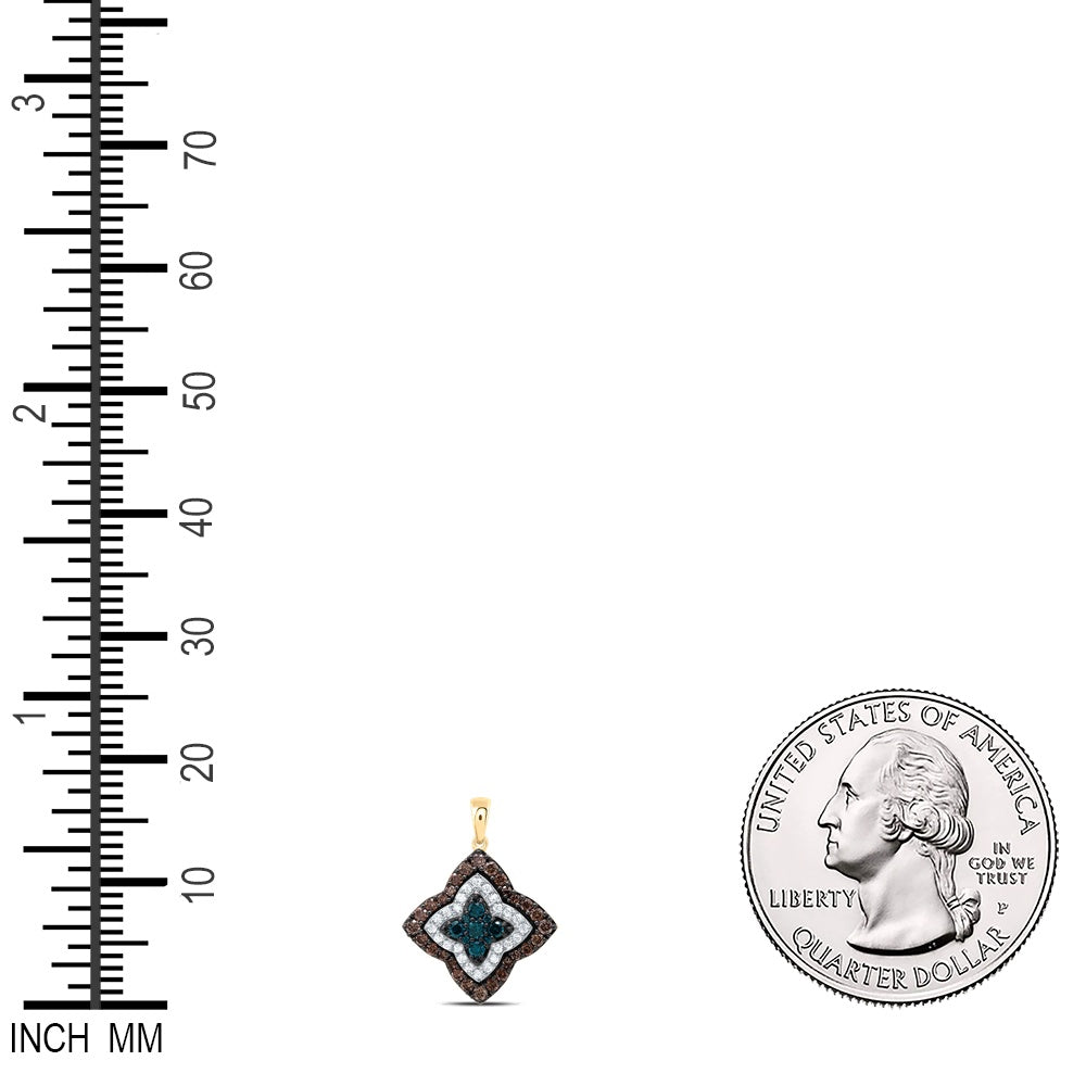 0.76 Ctw Natural Diamond quatrefoil-shaped Pendant in 10k Yellow Gold