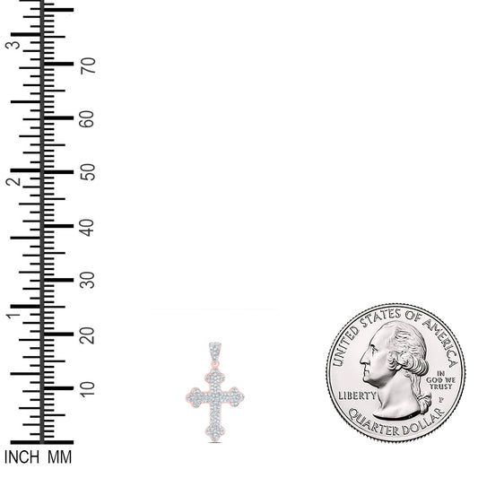 0.23 Ctw Natural Diamond Hiphop Cross Religious Pendant in 10k Rose Gold