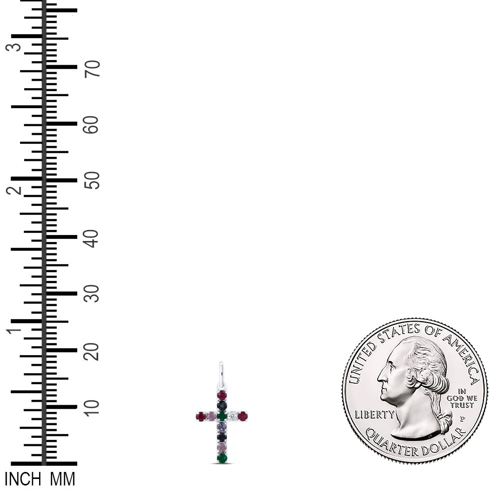 0.52 Ctw Natural Diamond Multi Color Diamond Cross Pendant in 14k White Gold