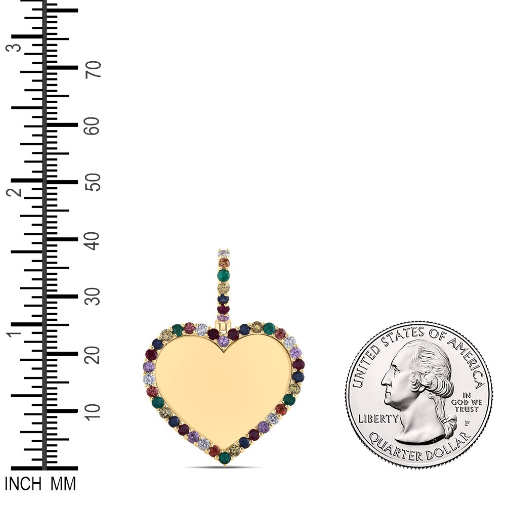 1.7 Ctw Natural Diamond Multi Color Heart Memory Picture Frame Pendant in 10k Yellow Gold