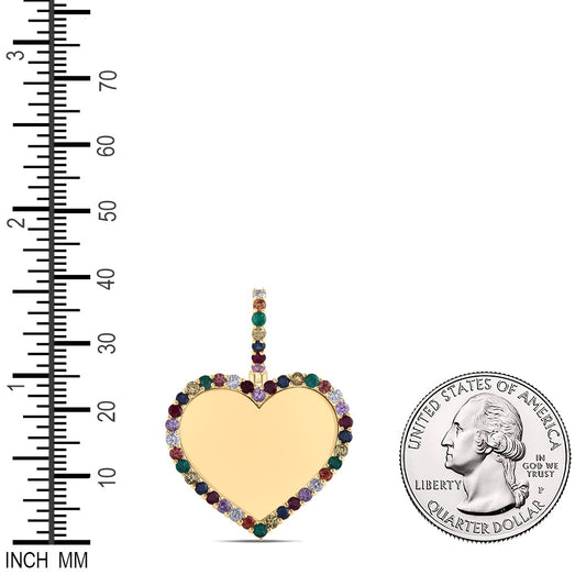1.7 Ctw Natural Diamond Multi Color Heart Memory Picture Frame Pendant in 10k Yellow Gold