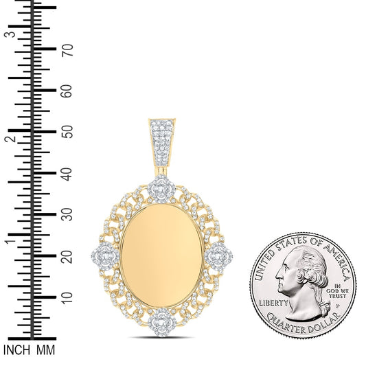 0.88 Ctw Natural Diamond Oval Memory Picture Frame Pendant in 10k Yellow Gold