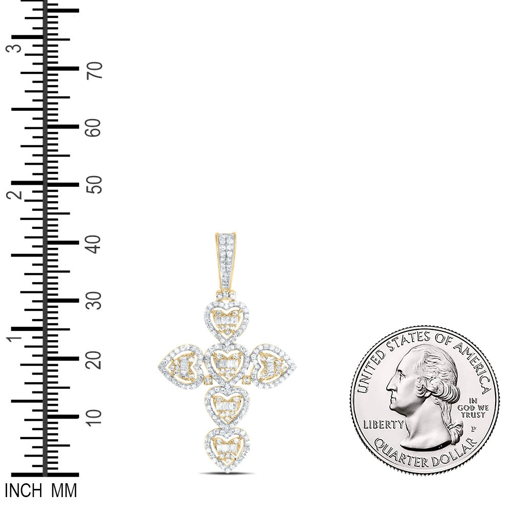 0.71 Ctw Natural Diamond Heart Cross Religious Charm Pendant in 10k Yellow Gold