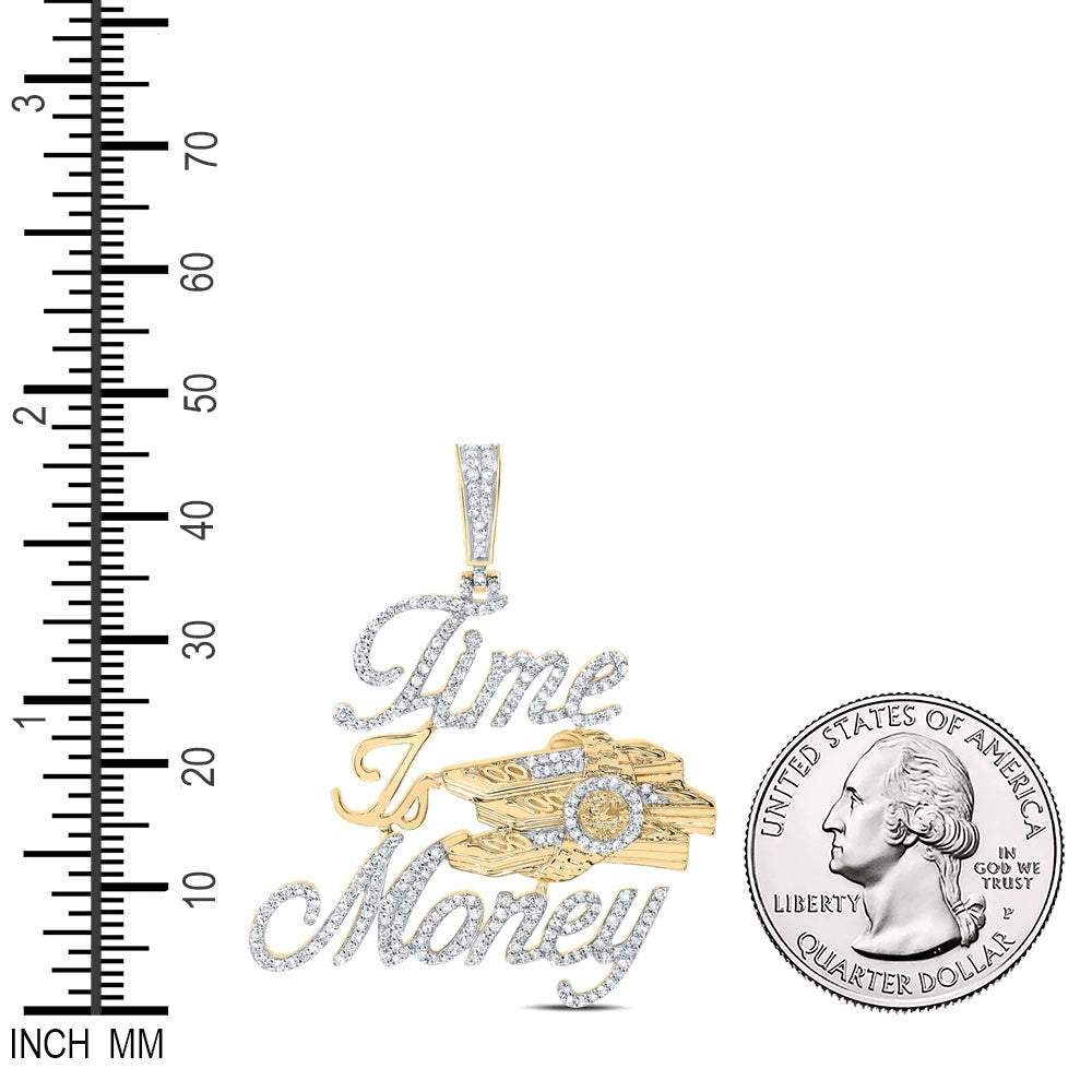 0.89 Ctw Natural Diamond Time Is Money Cash Bills Pendant in 10k Yellow Gold