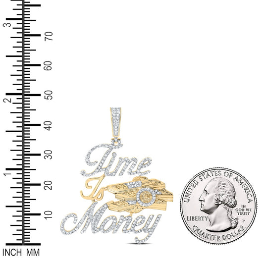 0.89 Ctw Natural Diamond Time Is Money Cash Bills Pendant in 10k Yellow Gold