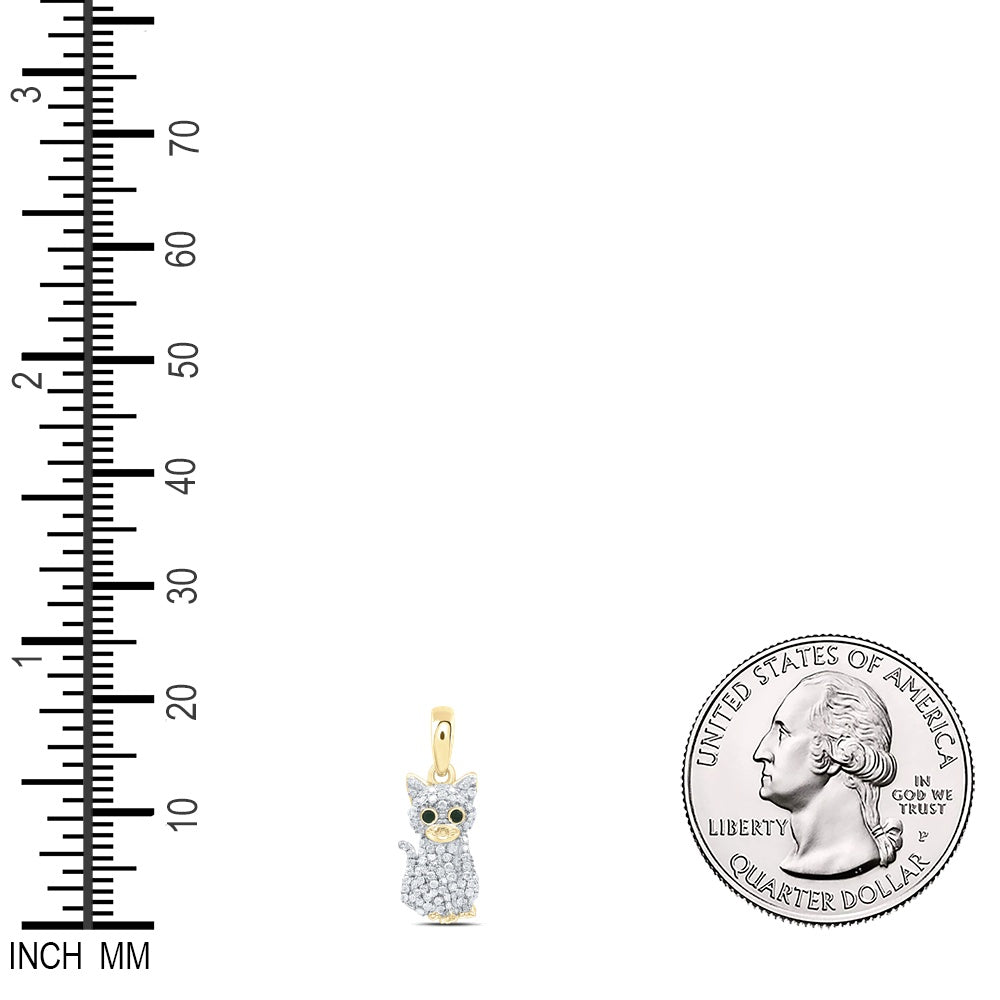 0.23 Ctw Natural Diamond Black Eyes Cat Pendant in 10k Yellow Gold