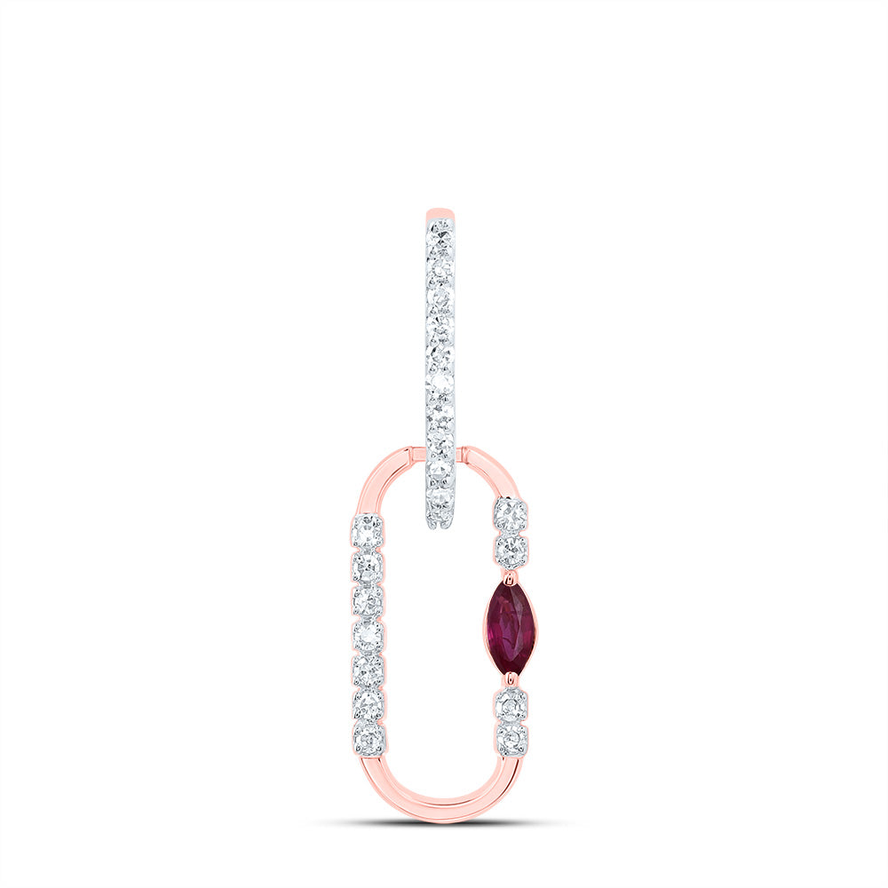 0.11 Ctw Natural Diamond Red Paperclip Link Dangle Pendant in 14k Rose Gold
