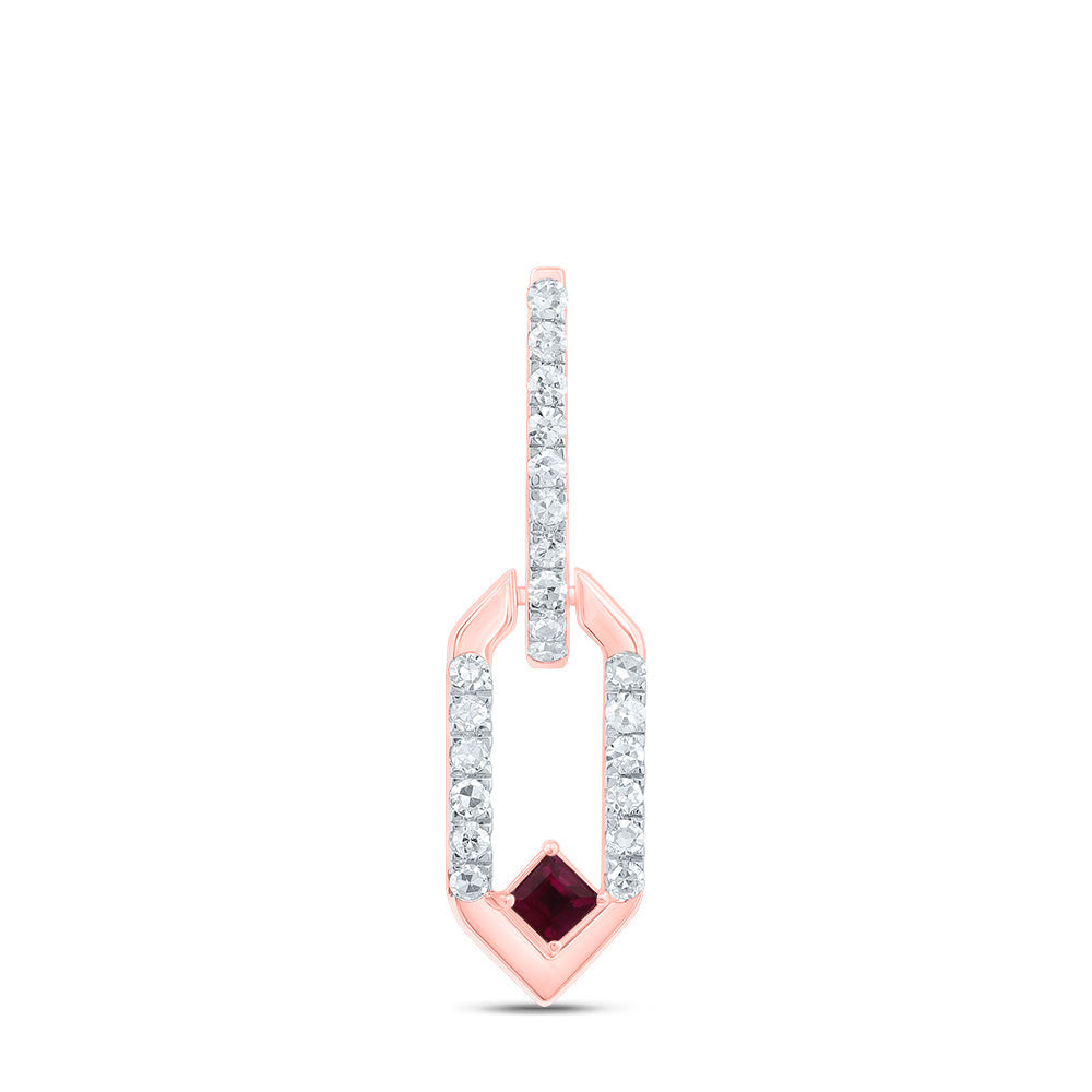 0.13 Ctw Natural Diamond Paper Clip Link Red Pendant in 14k Rose Gold