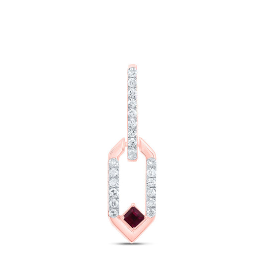 0.13 Ctw Natural Diamond Paper Clip Link Red Pendant in 14k Rose Gold