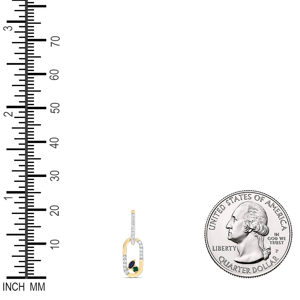 0.14 Ctw Natural Diamond Multi Colored Diamond Paperclip Link Dangle Pendant in 14k Yellow Gold
