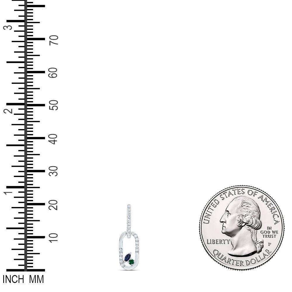 0.13 Ctw Natural Diamond Multi Colored Diamond Paperclip Link Dangle Pendant in 14k White Gold