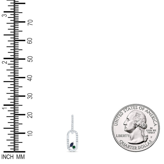 0.13 Ctw Natural Diamond Multi Colored Diamond Paperclip Link Dangle Pendant in 14k White Gold
