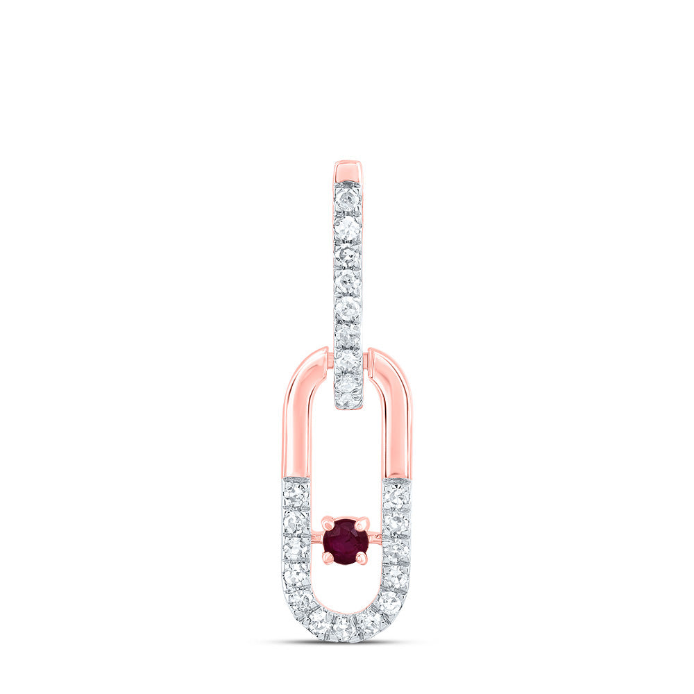 0.13 Ctw Natural Diamond Red Center Paper Clip Link Pendant in 14k Rose Gold