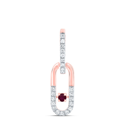 0.13 Ctw Natural Diamond Red Center Paper Clip Link Pendant in 14k Rose Gold