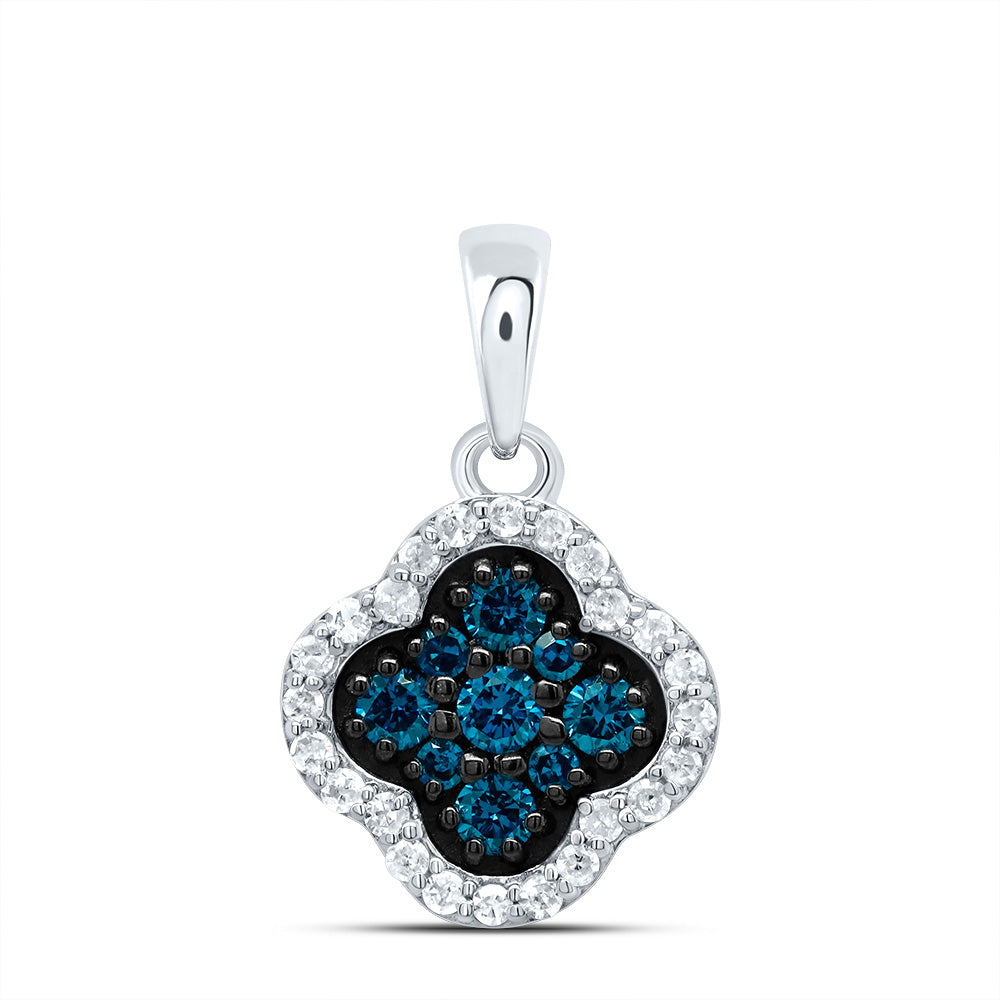 0.26 Ctw Natural Diamond Clover Blue Diamond Pendant in 10k White Gold