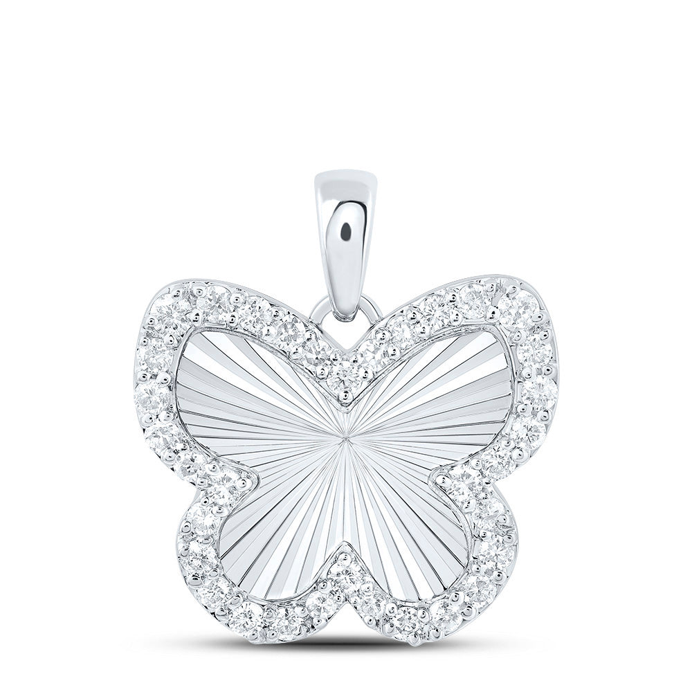 0.25 Ctw Natural Diamond Butterfly Illusion Center Pendant in 10k White Gold