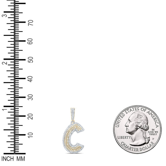 1.08 Ctw Natural Diamond Hiphop Initial Letter C Pendant in 10k Yellow Gold
