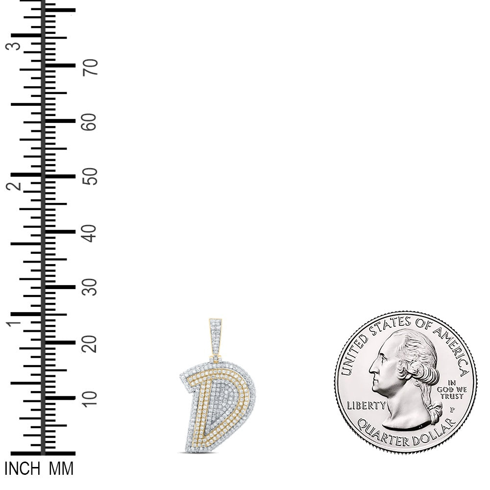 1.39 Ctw Natural Diamond Hiphop Initial Letter D Pendant in 10k Yellow Gold