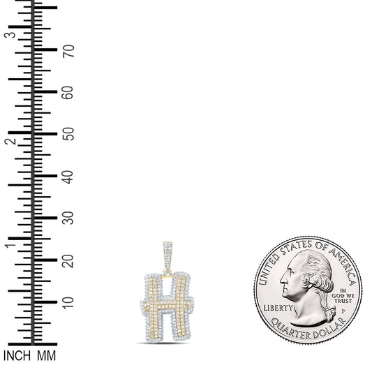 1.46 Ctw Natural Diamond Hiphop Initial Letter H Pendant in 10k Yellow Gold