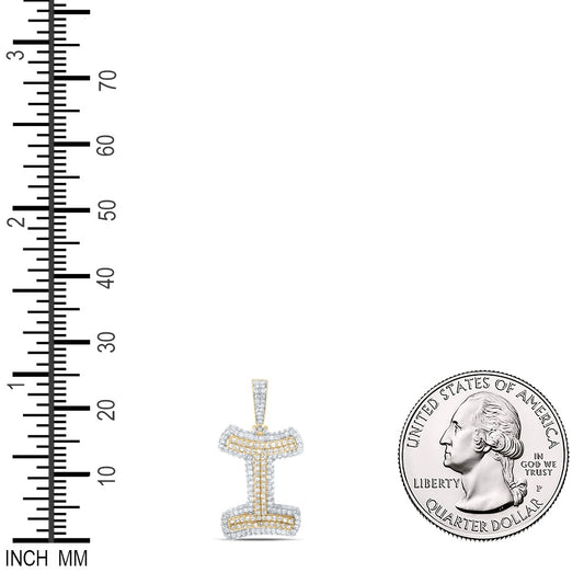 1.22 Ctw Natural Diamond Hiphop Initial Letter I Pendant in 10k Yellow Gold