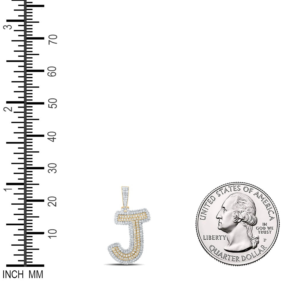1.28 Ctw Natural Diamond Hiphop Initial Letter J Pendant in 10k Yellow Gold