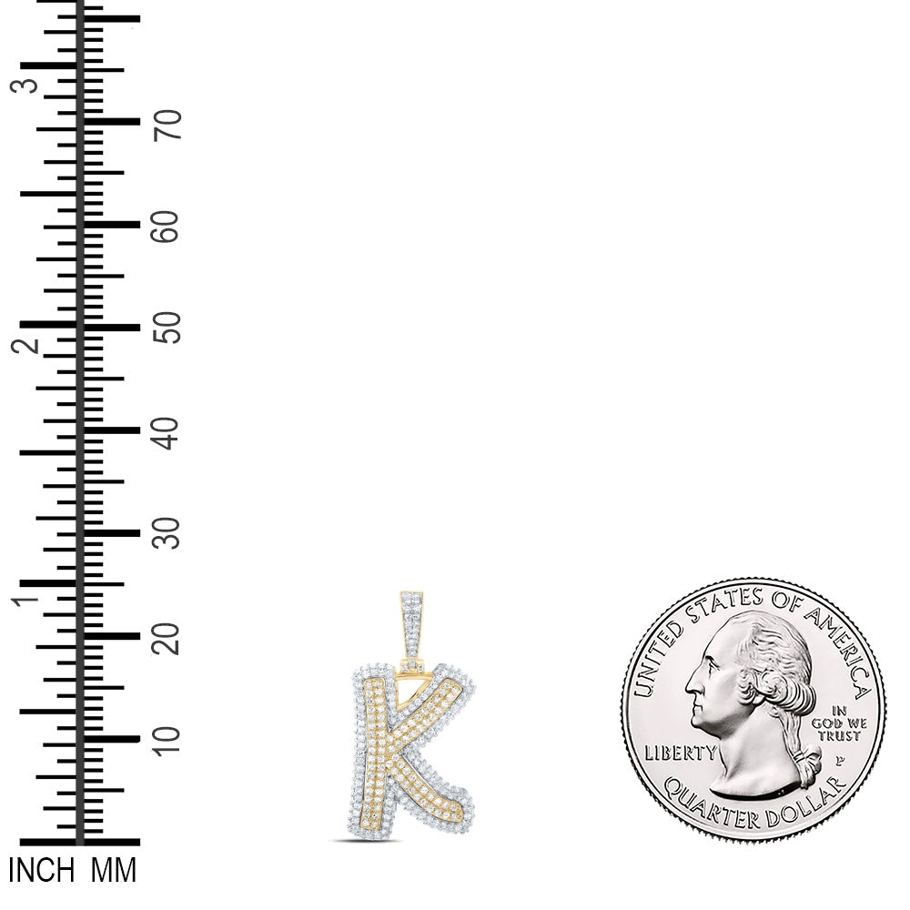 1.25 Ctw Natural Diamond Hiphop Initial Letter K Pendant in 10k Yellow Gold