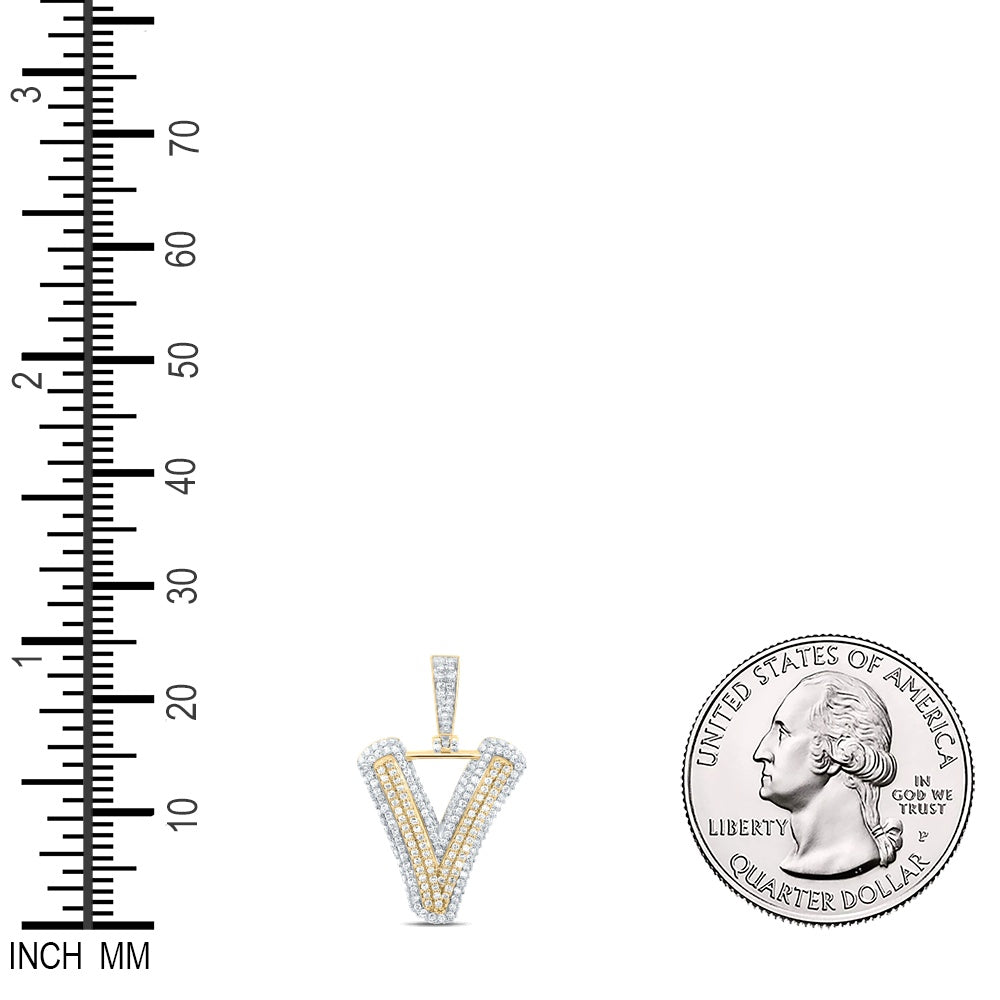 1.18 Ctw Natural Diamond Hiphop Initial Letter V Pendant in 10k Yellow Gold