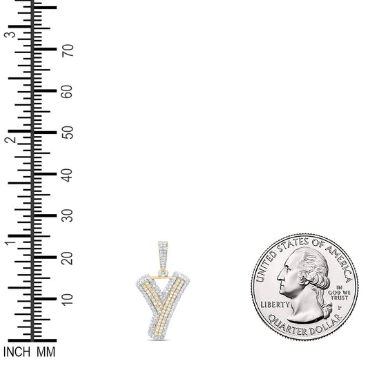 1.1 Ctw Natural Diamond Hiphop Initial Letter Y Pendant in 10k Yellow Gold