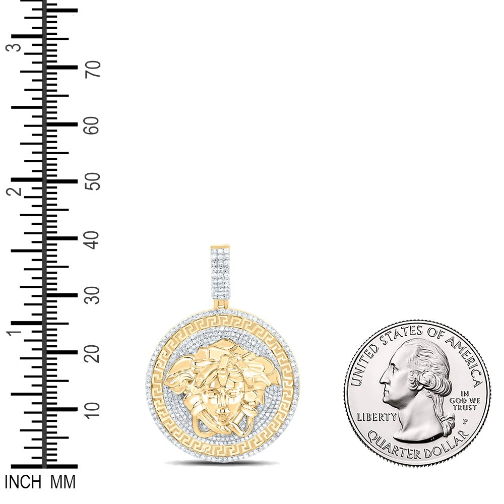 1.44 Ctw Natural Diamond Greek Medusa Medallion Pendant in 10k Yellow Gold