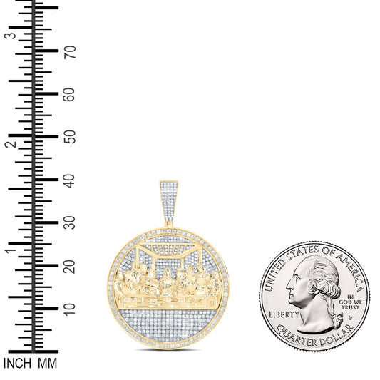 2.01 Ctw Natural Diamond Last Supper Jesus Medallion Pendant in 10k Yellow Gold