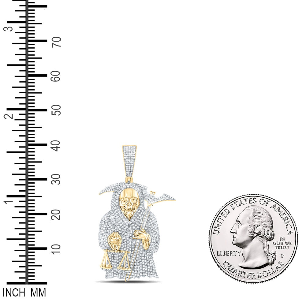 2.25 Ctw Natural Diamond Santa Muerte Grim Reaper Pendant in 10k Yellow Gold