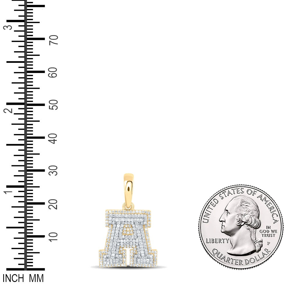 0.72 Ctw Natural Diamond Hiphop Block Initial Letter A Pendant in 10k Yellow Gold