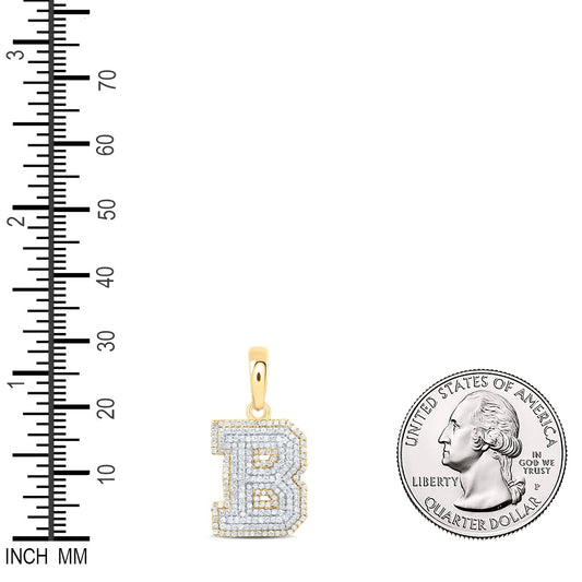 0.67 Ctw Natural Diamond Hiphop Block Initial Letter B Pendant in 10k Yellow Gold