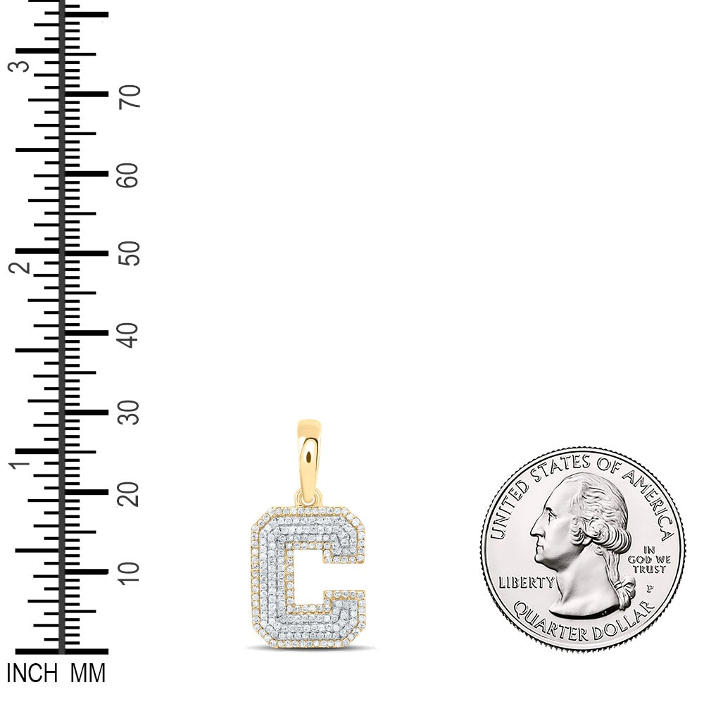 0.57 Ctw Natural Diamond Hiphop Block Initial Letter C Pendant in 10k Yellow Gold