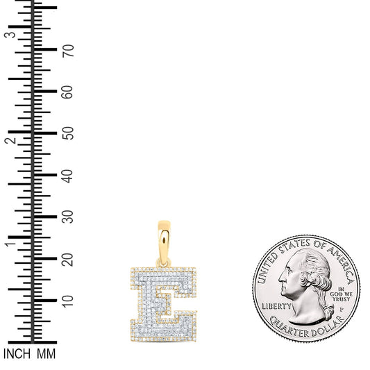 0.71 Ctw Natural Diamond Hiphop Block Initial Letter E Pendant in 10k Yellow Gold