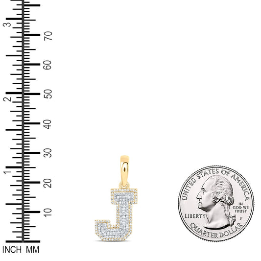 0.44 Ctw Natural Diamond Hiphop Block Initial Letter J Pendant in 10k Yellow Gold