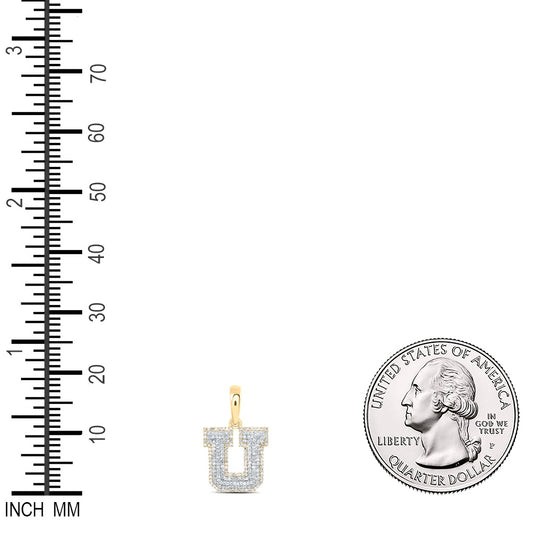 0.69 Ctw Natural Diamond Hiphop Initial Letter U Pendant in 10k Yellow Gold