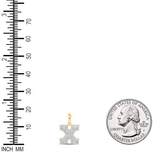 0.65 Ctw Natural Diamond Hiphop Initial Letter X Pendant in 10k Yellow Gold
