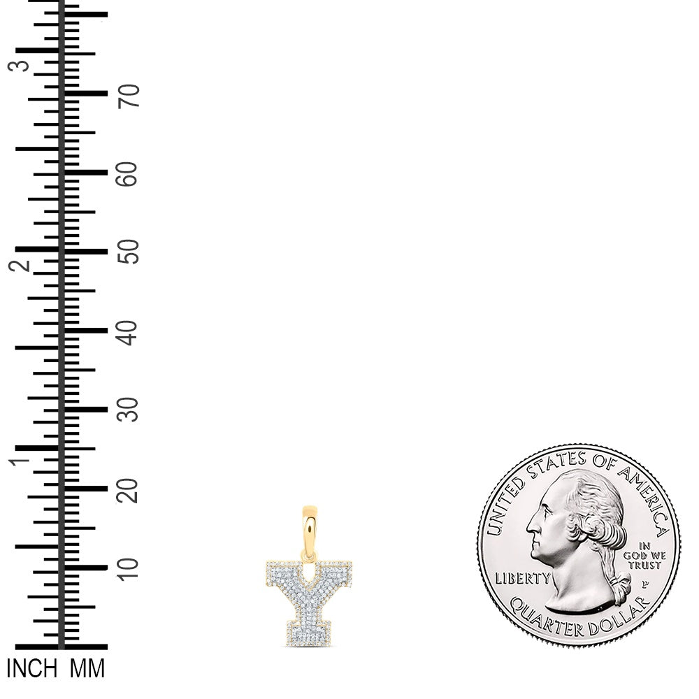 0.5 Ctw Natural Diamond Hiphop Initial Letter Y Pendant in 10k Yellow Gold