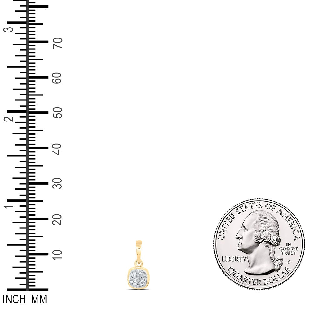 0.05 Ctw Natural Diamond Round Edge Square Pendant in 10k Yellow Gold