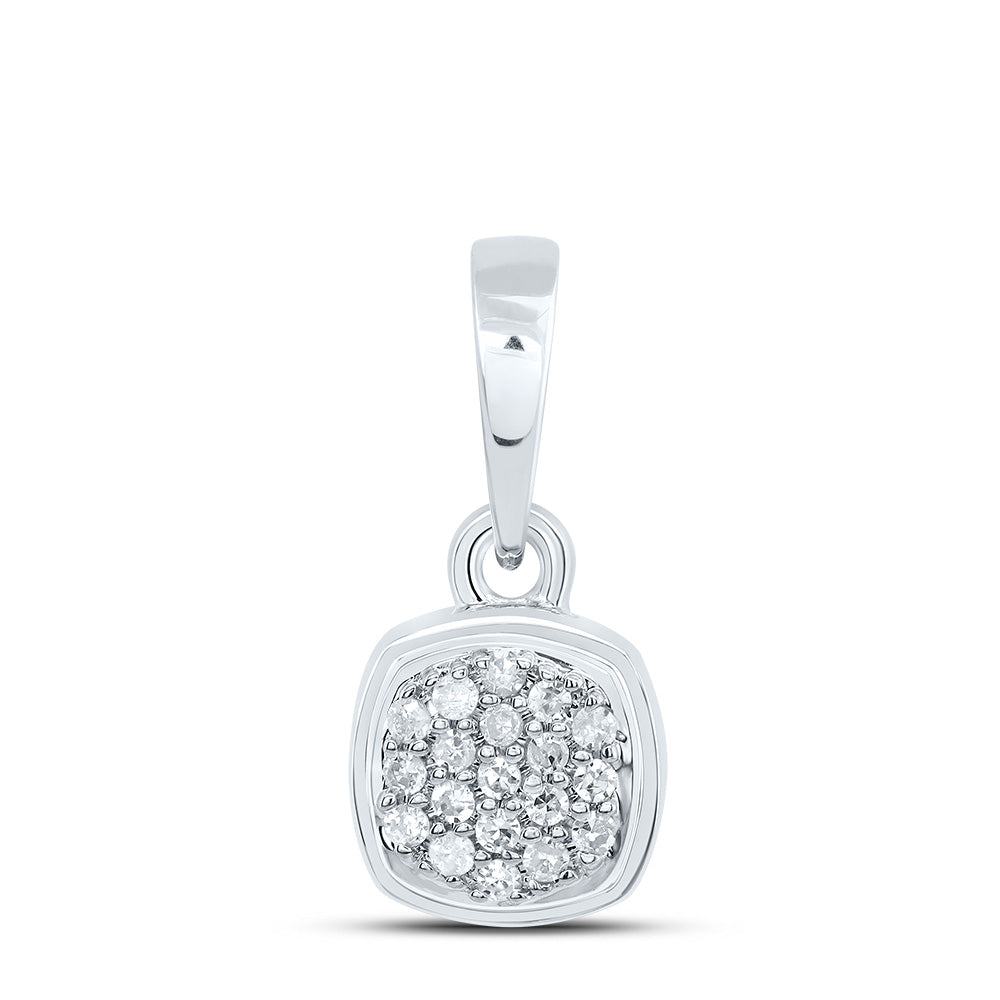 0.05 Ctw Natural Diamond Round Edge Square Pendant in 10k White Gold