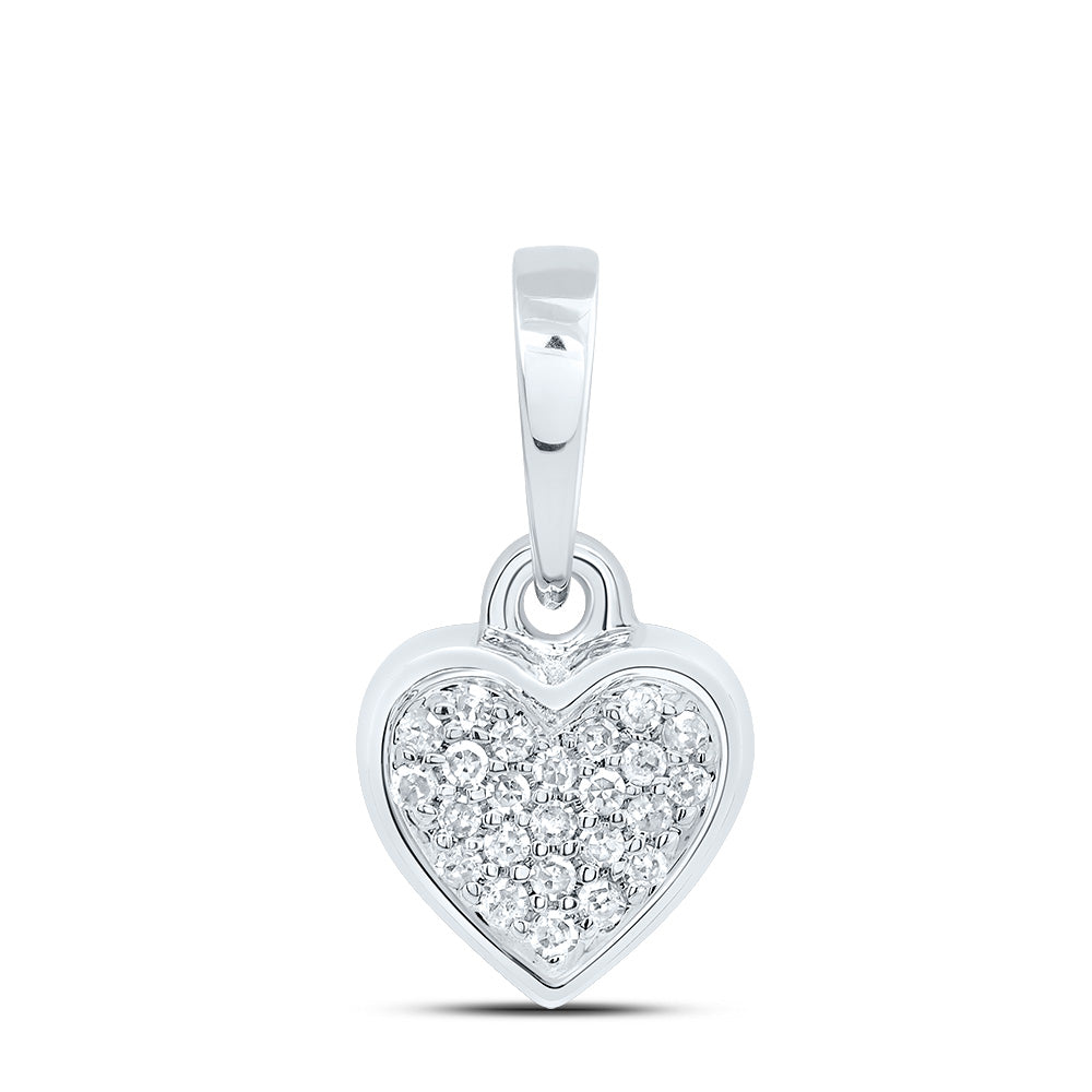 0.06 Ctw Natural Diamond Cluster Heart Pendant in 10k White Gold
