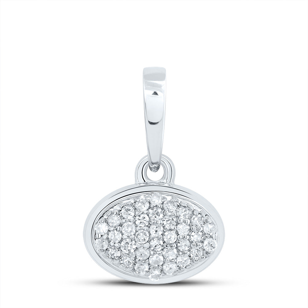 0.09 Ctw Natural Diamond Cluster Oval Pendant in 10k White Gold