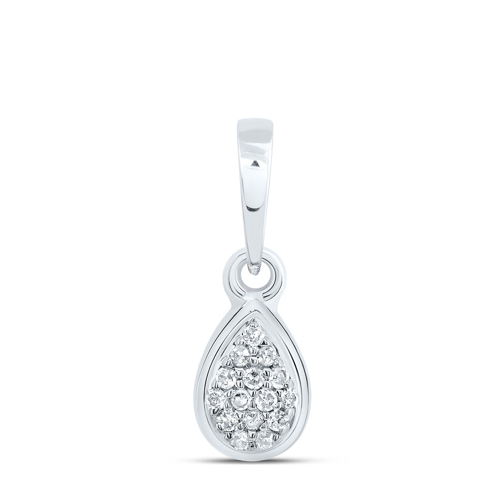 0.05 Ctw Natural Diamond Cluster Tear Drop Pendant in 10k White Gold